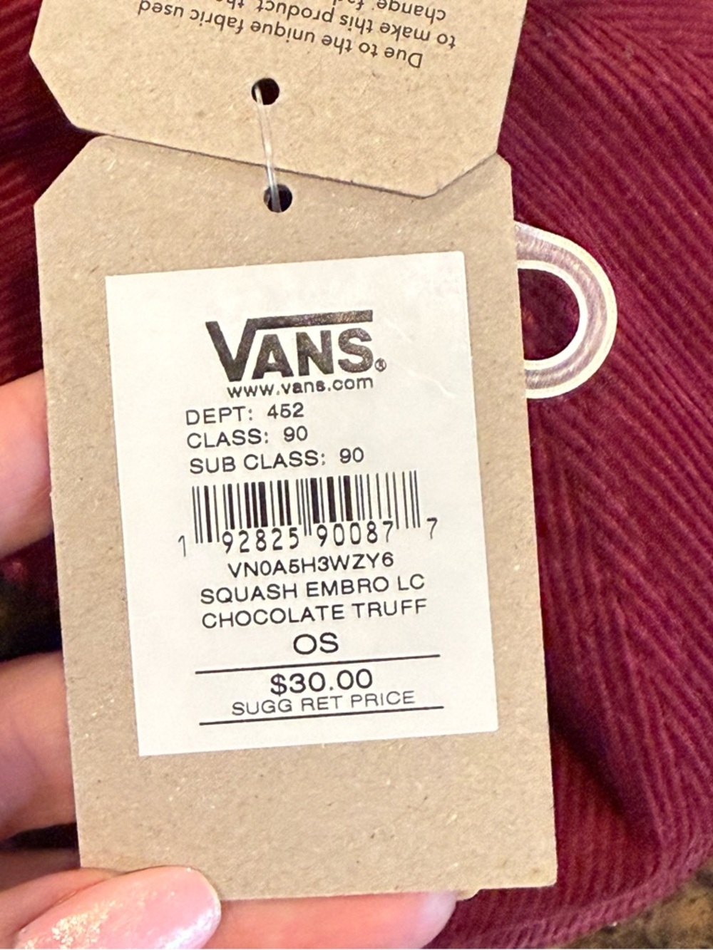 NEW Vans Corduroy Snapback Hat in Burgundy - Unisex - One Size - Picture 2 of 6
